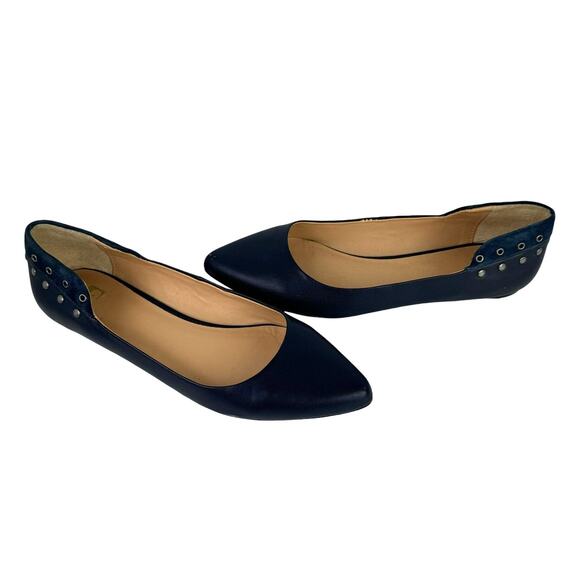 Joe’s Duarte Navy Blue Leather & Suede Rivet Studs Pointed Toe Ballet Flats - Picture 6 of 12